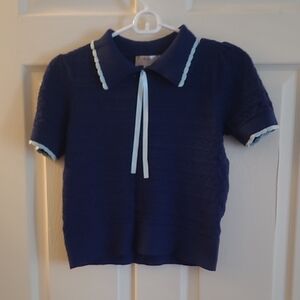 Navy Blue Top with Baby Blue Trim And Tie/Bow